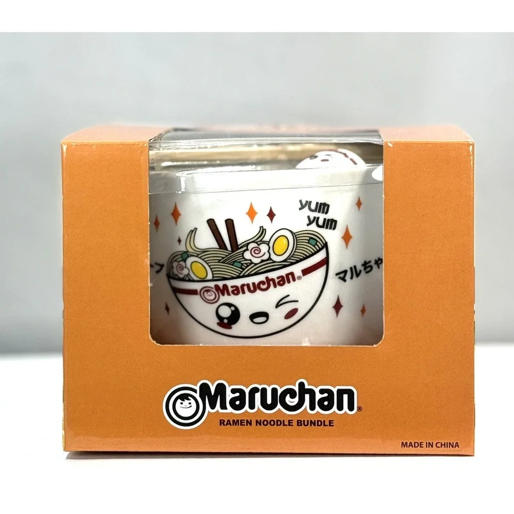 Maruchan Ramen Bowl Bundle W/ Spoon, Chopsticks, & Winky Face Chopsticks Holder